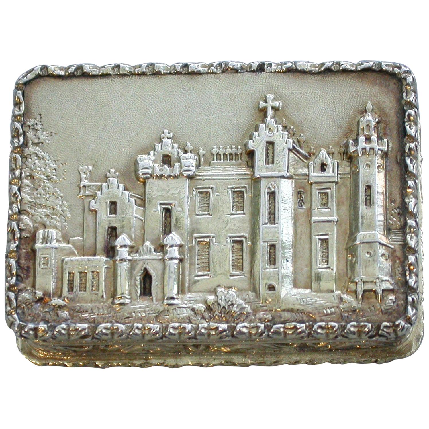 Victorian Silver Gilt Castle Top Vinaigrette Abbotsford House by N Mills, 1838 For Sale