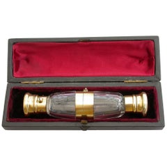 Antique Victorian Silver Gilt Mounted Double Ended Combined Scent Bottle & Vinaigrette