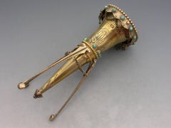 Victorian Silver Gilt Posy Holder Set with Turquoise Beads A Macrae, London 1867