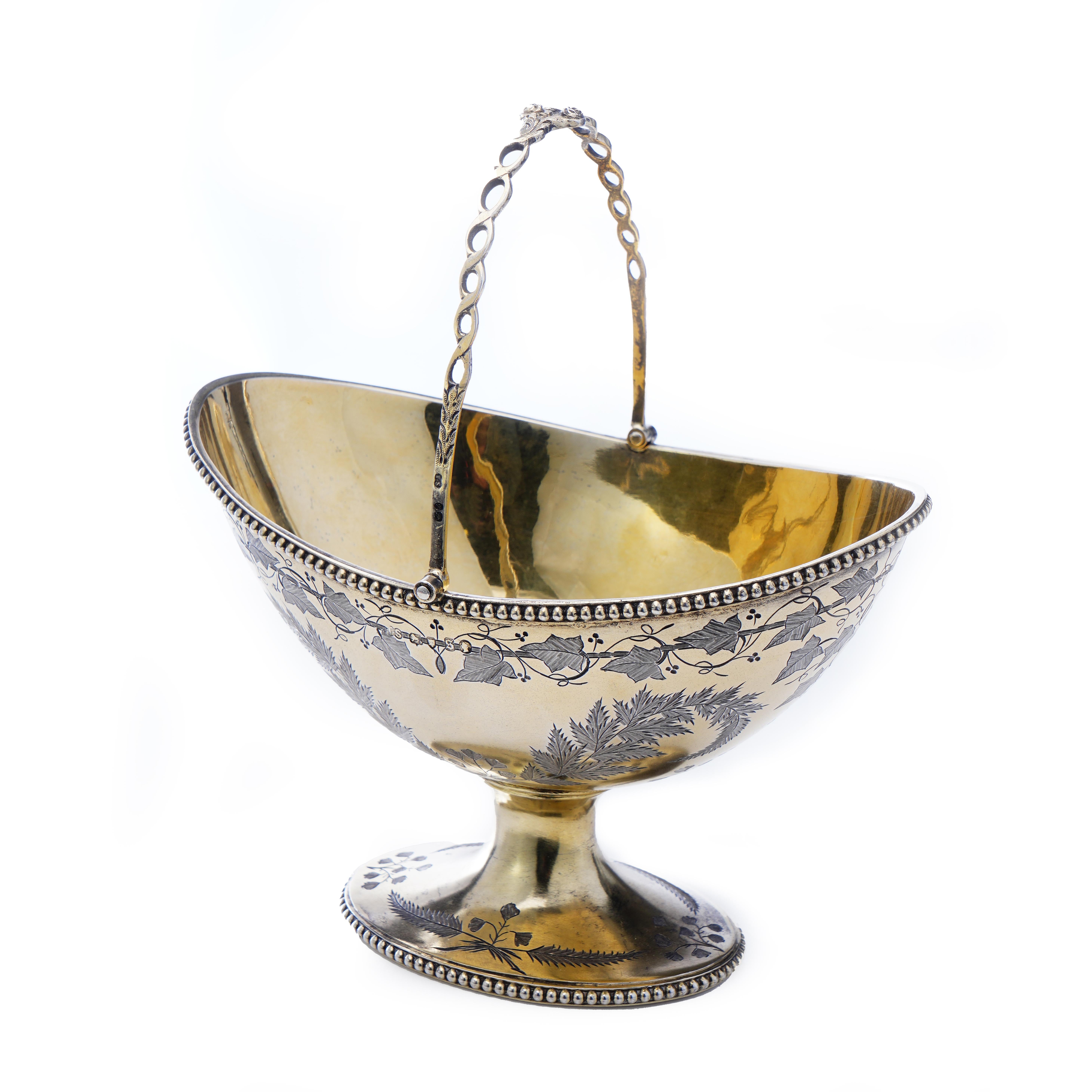 Victorian Silver Gilt Swing Handle Basket For Sale 1