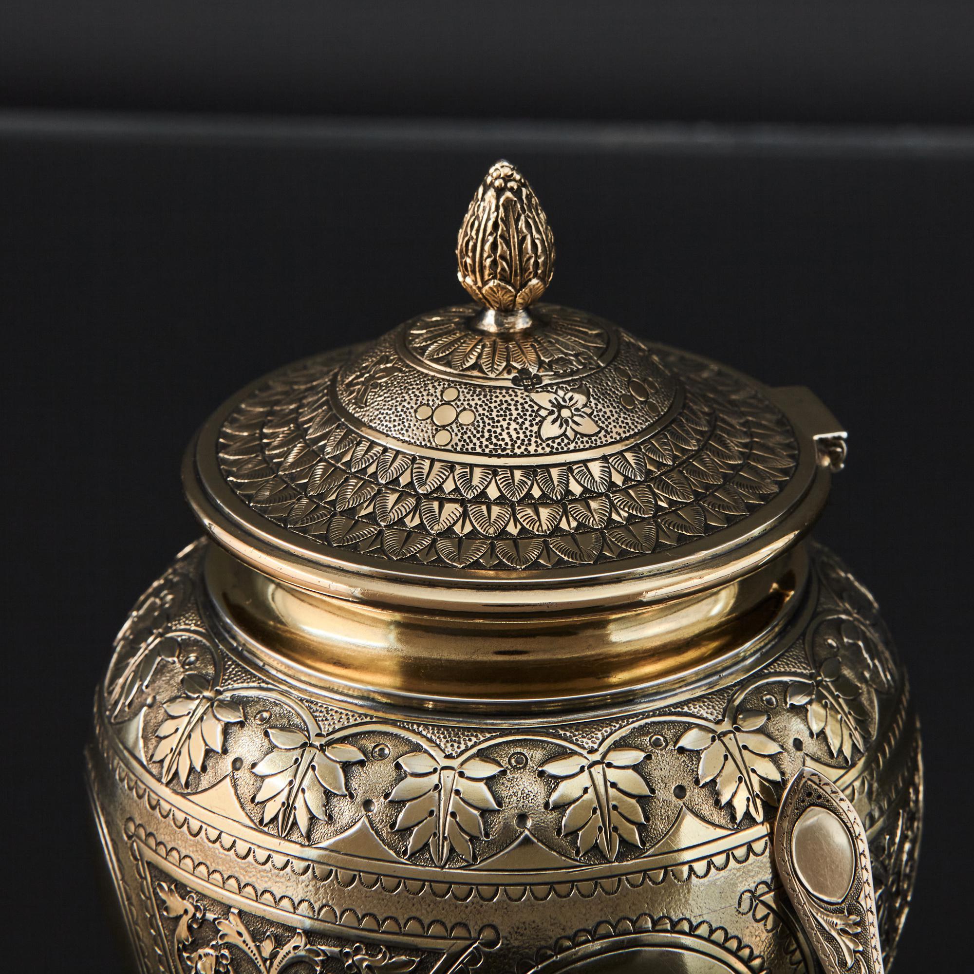 English Victorian Silver-Gilt Tea Caddy and Spoon