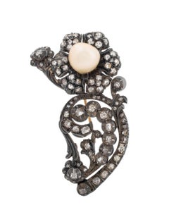 Victorian Silver & Gold Diamond Pearl Jewelry Set