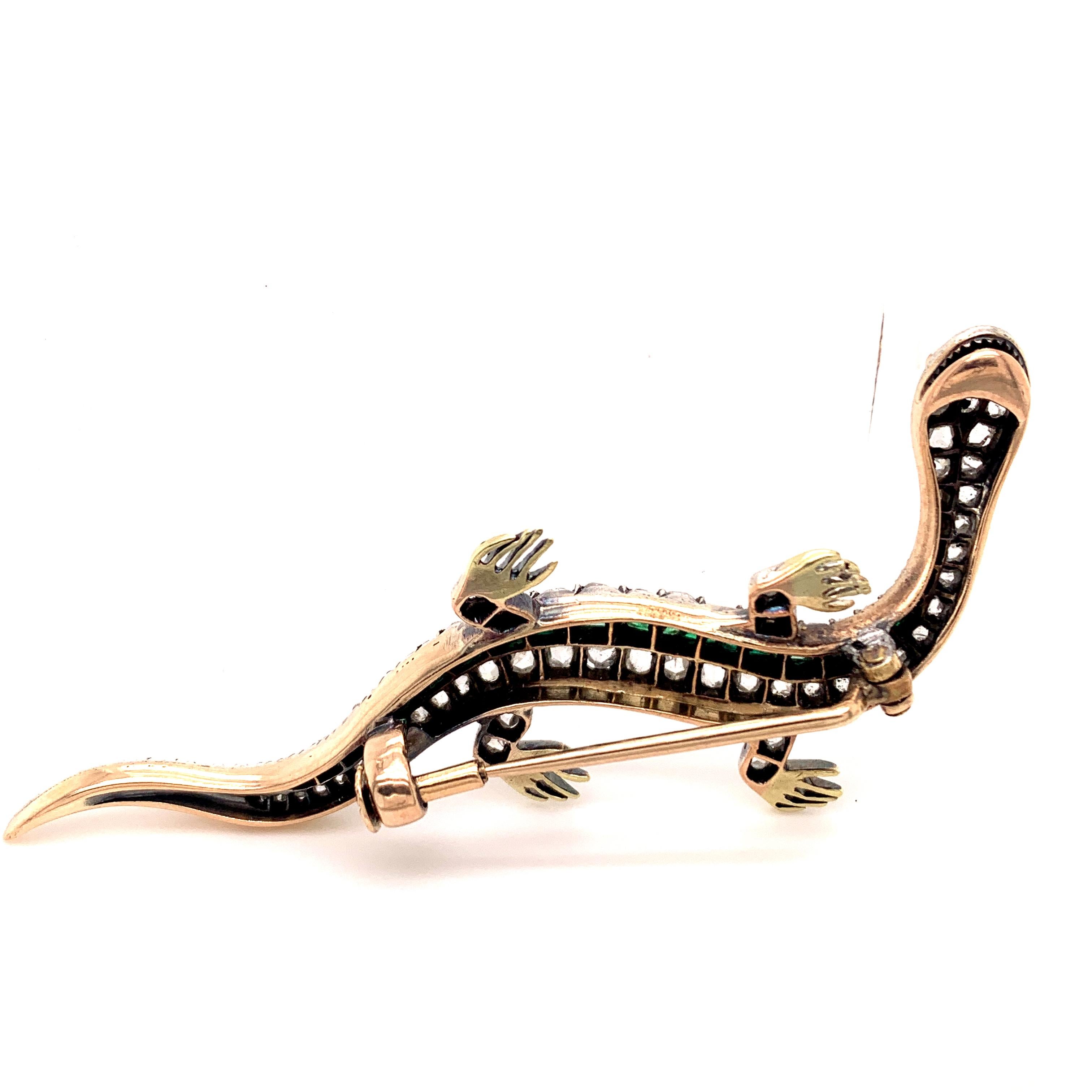 Victorian Silver and Gold Lizard Pin In Good Condition In New York, NY