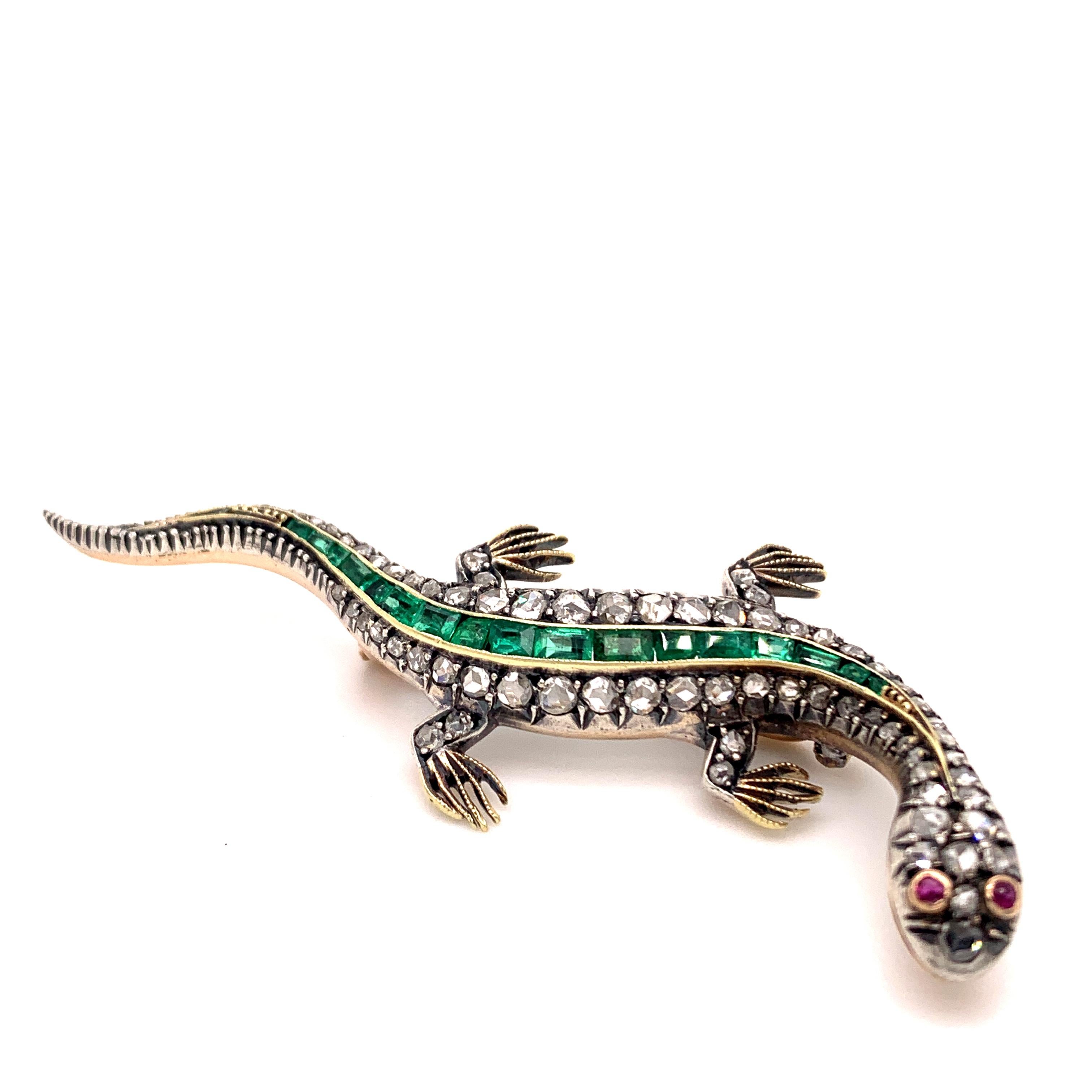 Women's or Men's Victorian Silver and Gold Lizard Pin