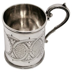 Antique Victorian Silver Hand Engraved Christening Mug Dated 1866 Roberts & Briggs
