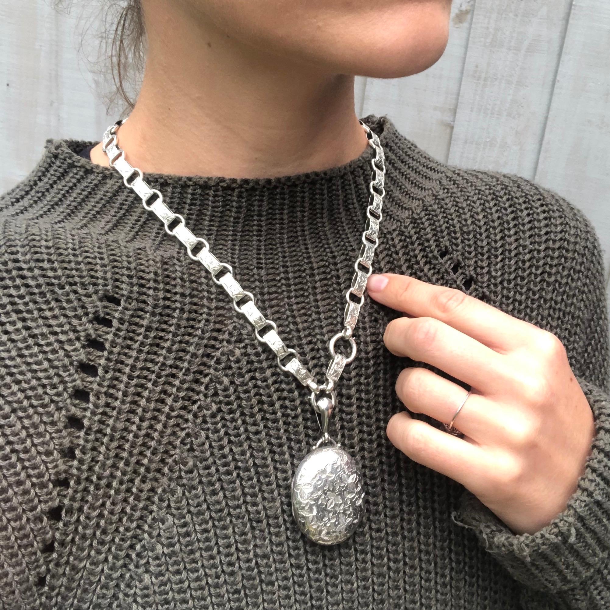 Women's Victorian Silver Locket and Collar Necklace