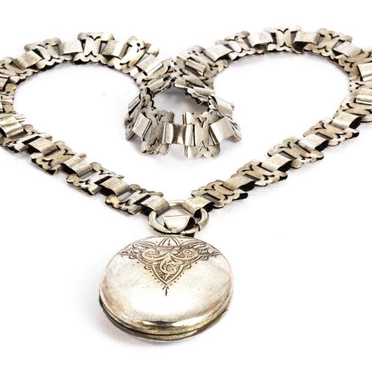 Victorian Silver Locket and Collar Necklace at 1stDibs