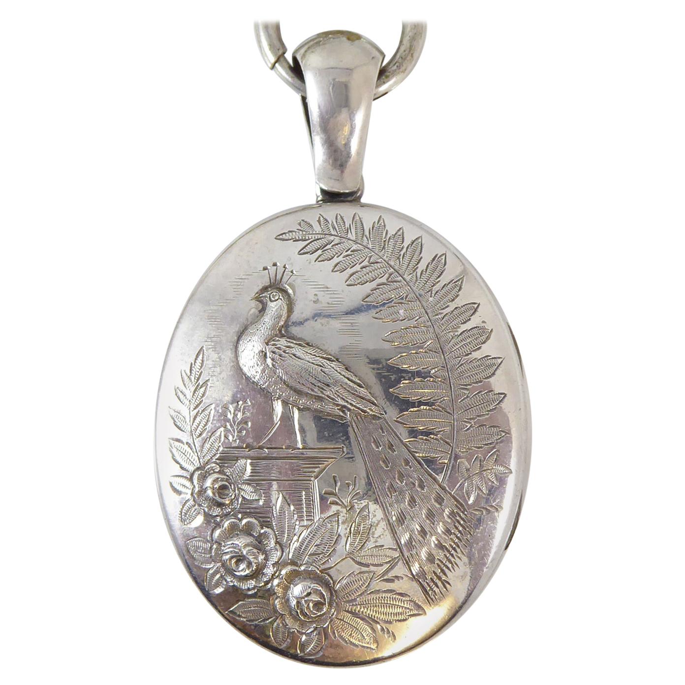 Victorian Silver Locket and Etruscan Style Collar Necklace, circa 1880s