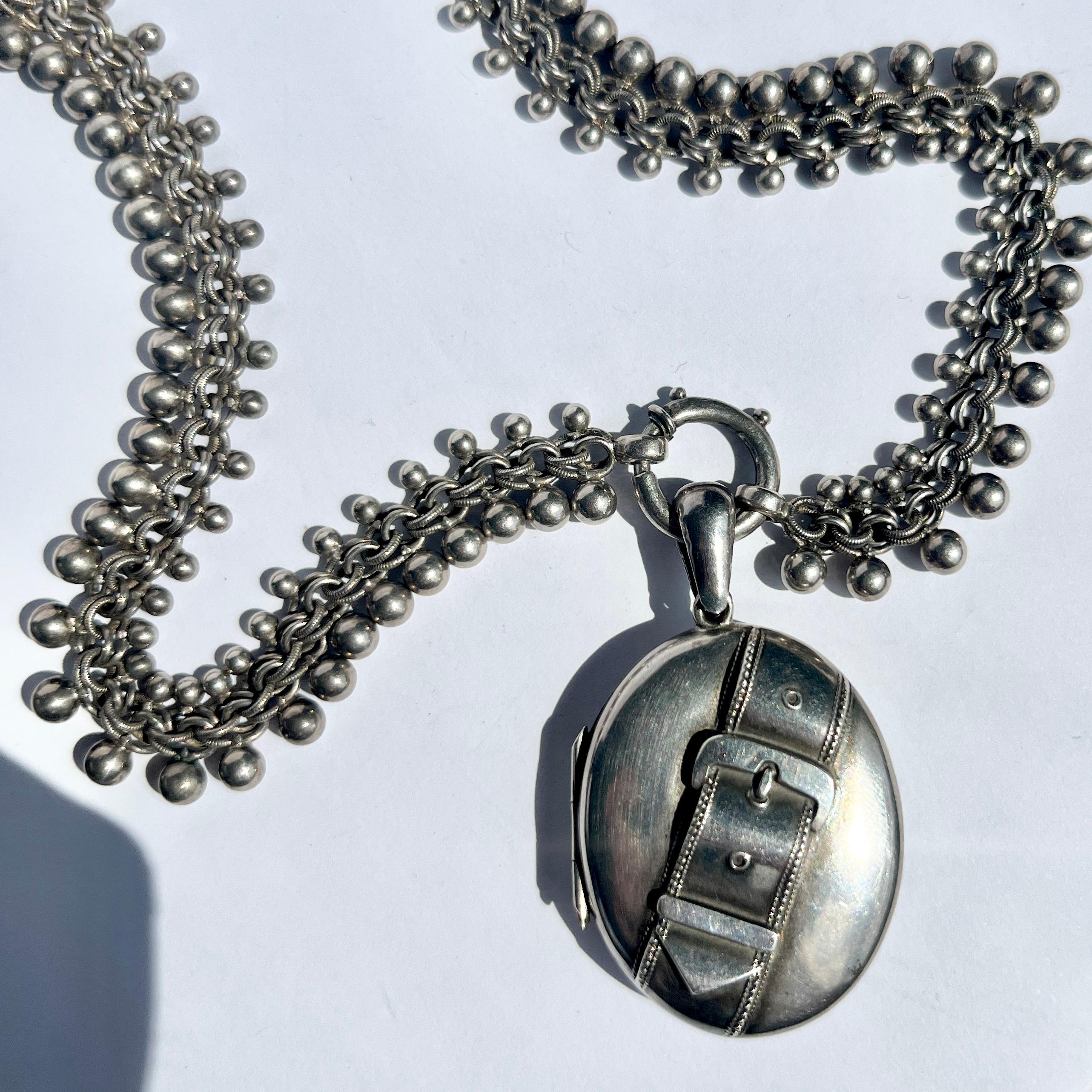 Victorian Silver Locket and Fancy Necklace For Sale 1