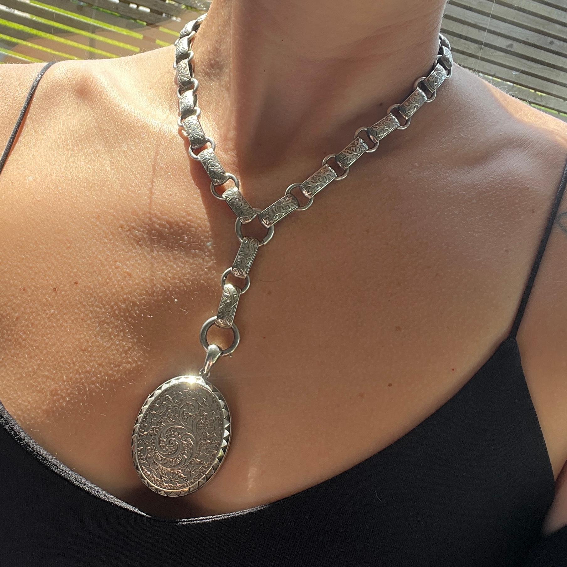Victorian Silver Locket and Fancy Necklace 1
