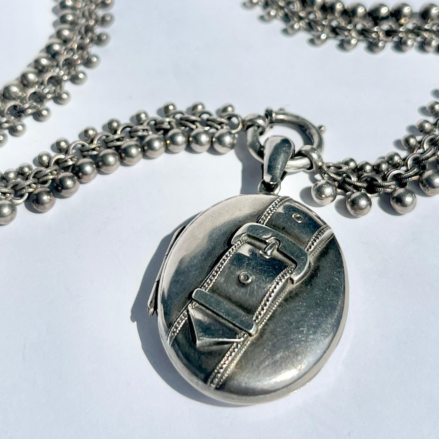Victorian Silver Locket and Fancy Necklace For Sale 2