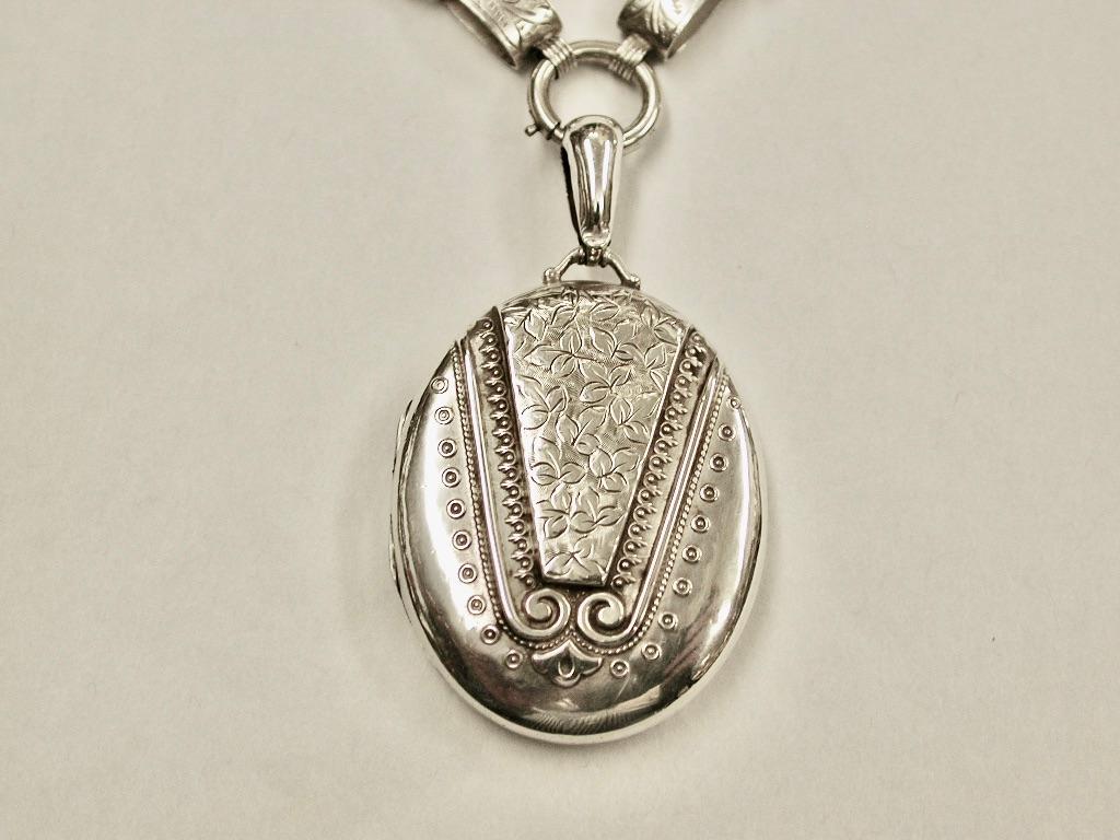 Women's Victorian Silver Locket & Collar, Dated 1883, Birmingham
