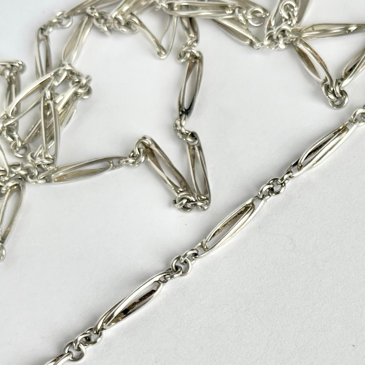 Women's or Men's Victorian Silver Longuard Necklace For Sale