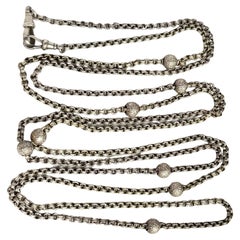 Victorian Silver Longuard Necklace With Decorative Orbs