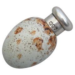 Victorian Silver & MacIntyre Ceramic Marsh Warblers Egg Scent Bottle, 1886
