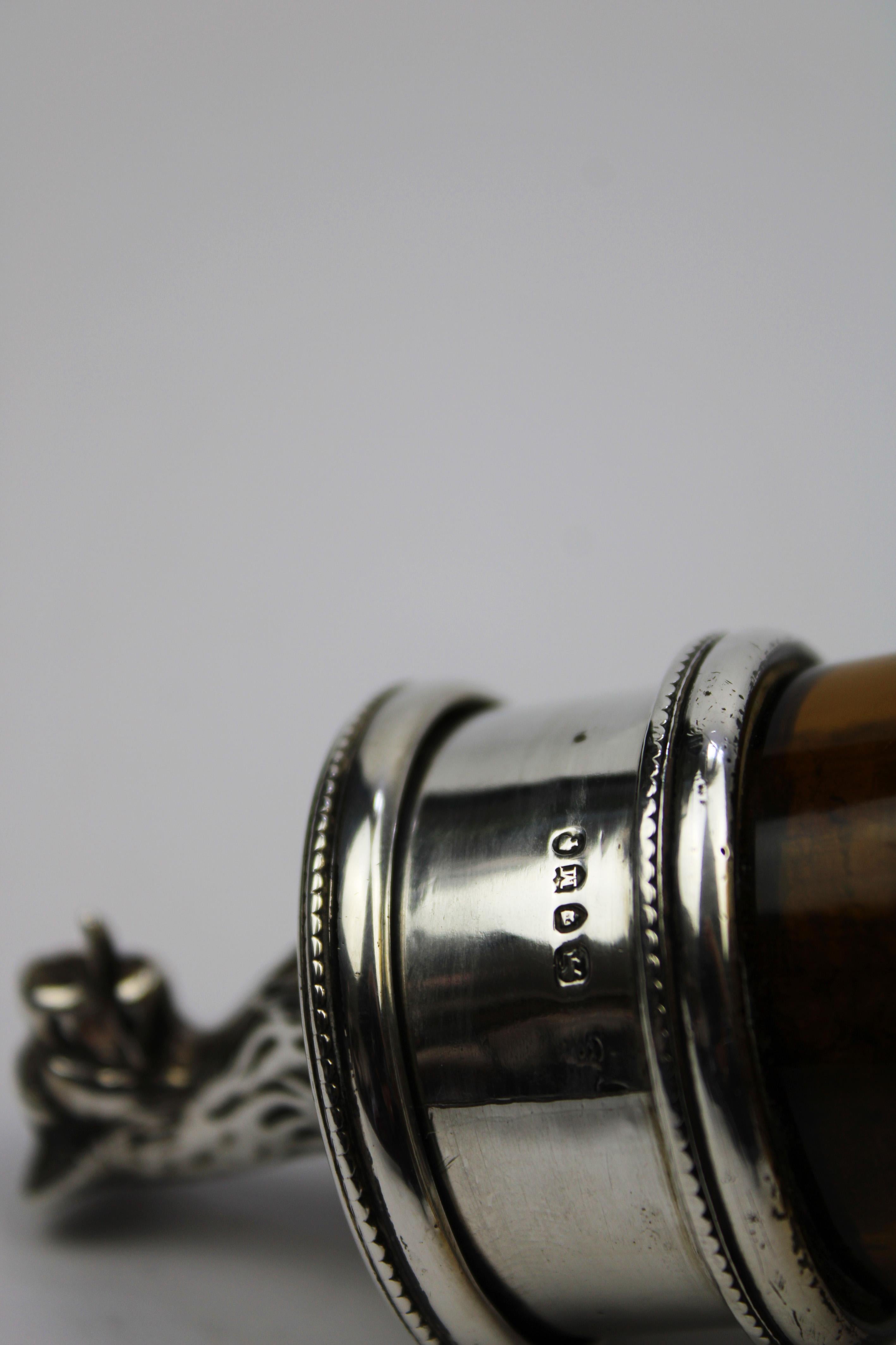 Hand-Crafted Victorian Silver mounted Amber Decanter Lion Stopper Hallmarked London 1898 For Sale