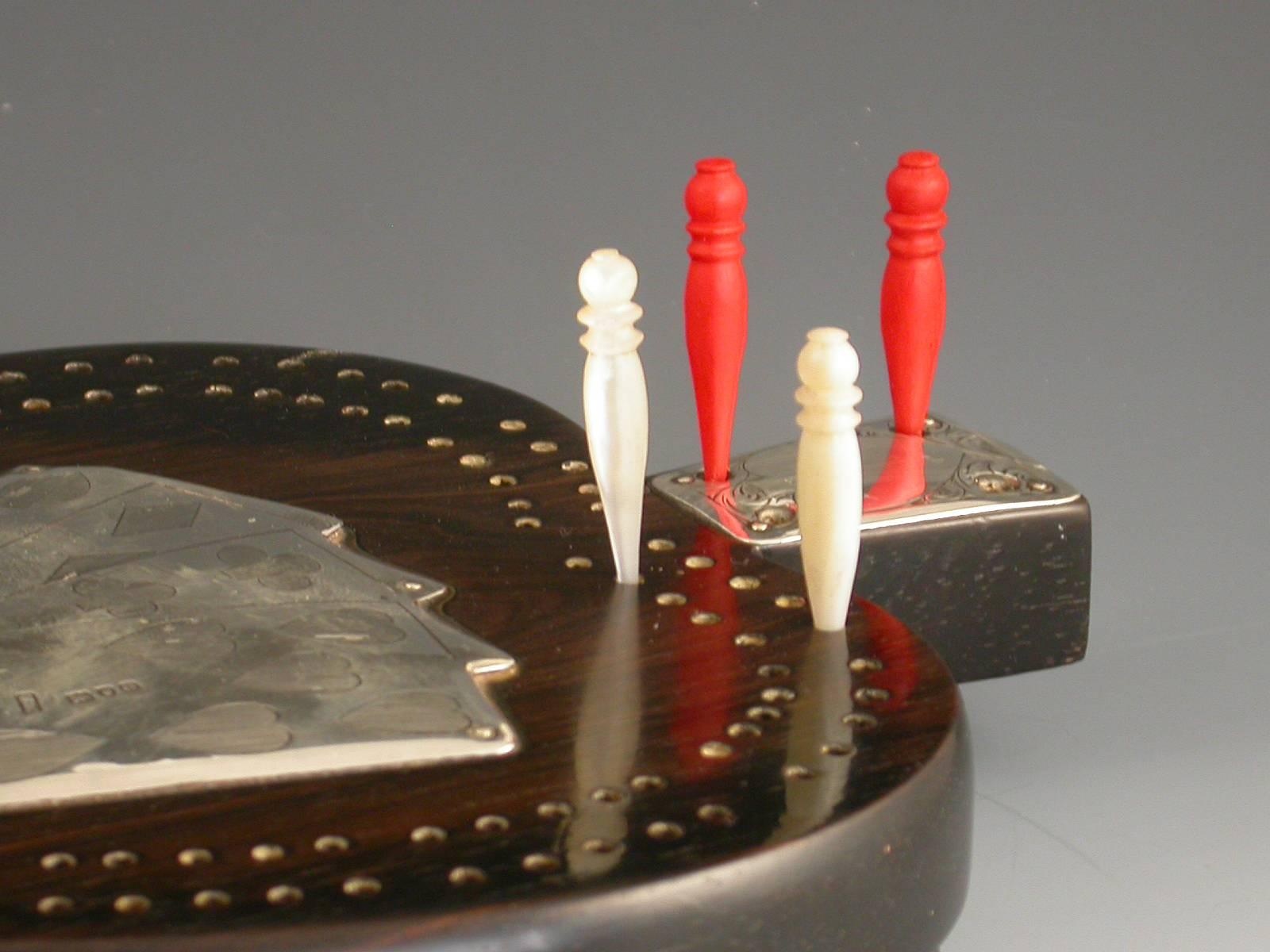 Victorian Silver Mounted Ebony Novelty Cribbage Board by Wheeler & Cronin 1904 5