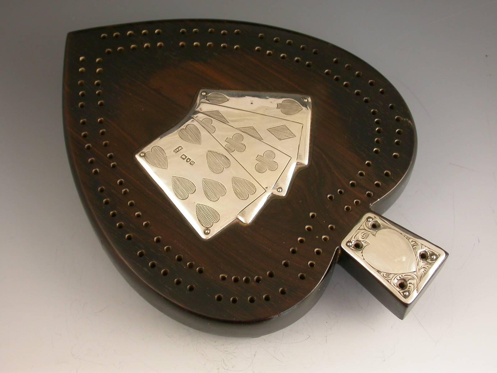 Victorian Silver Mounted Ebony Novelty Cribbage Board by Wheeler & Cronin 1904 1