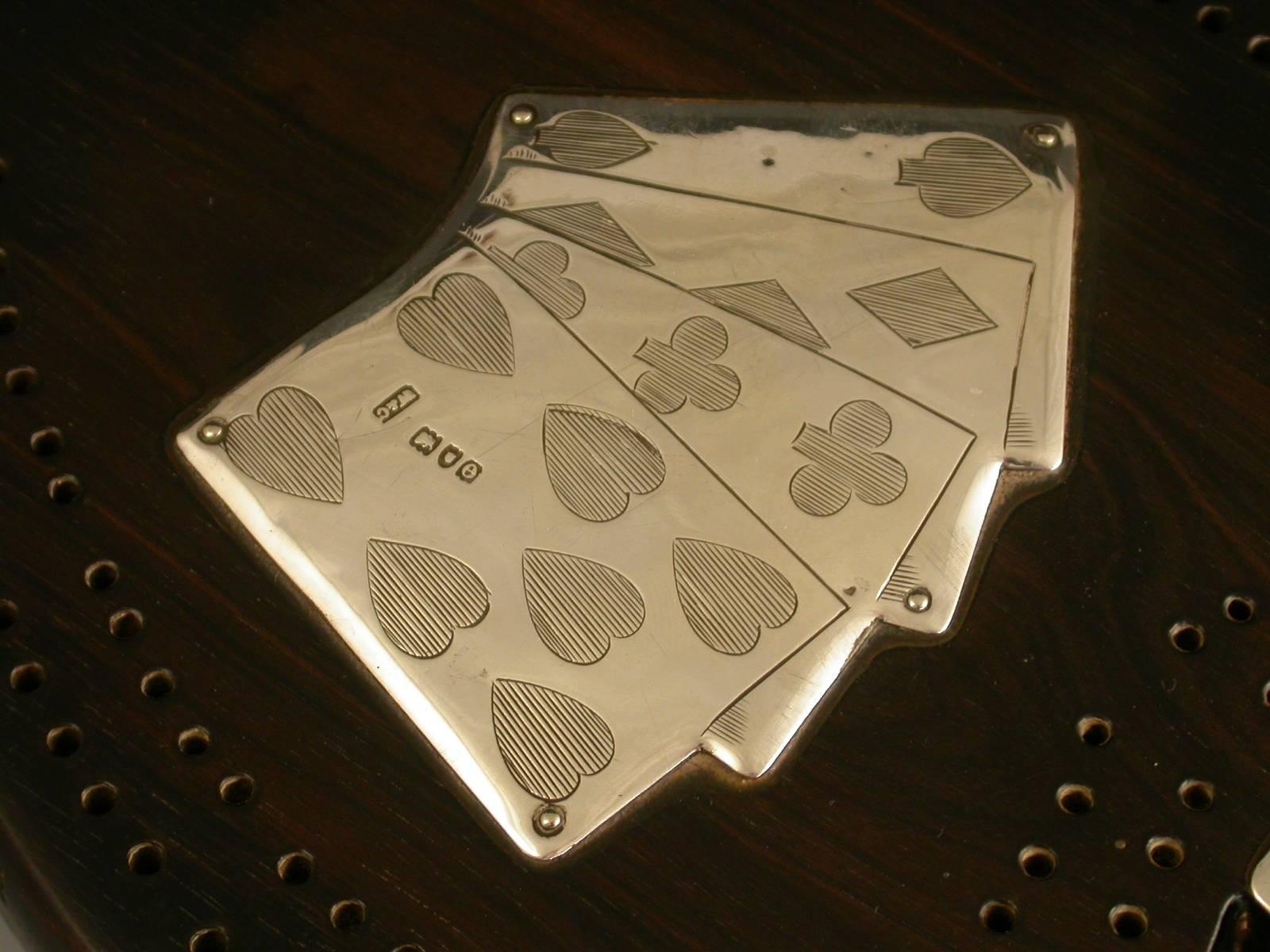 Victorian Silver Mounted Ebony Novelty Cribbage Board by Wheeler & Cronin 1904 2