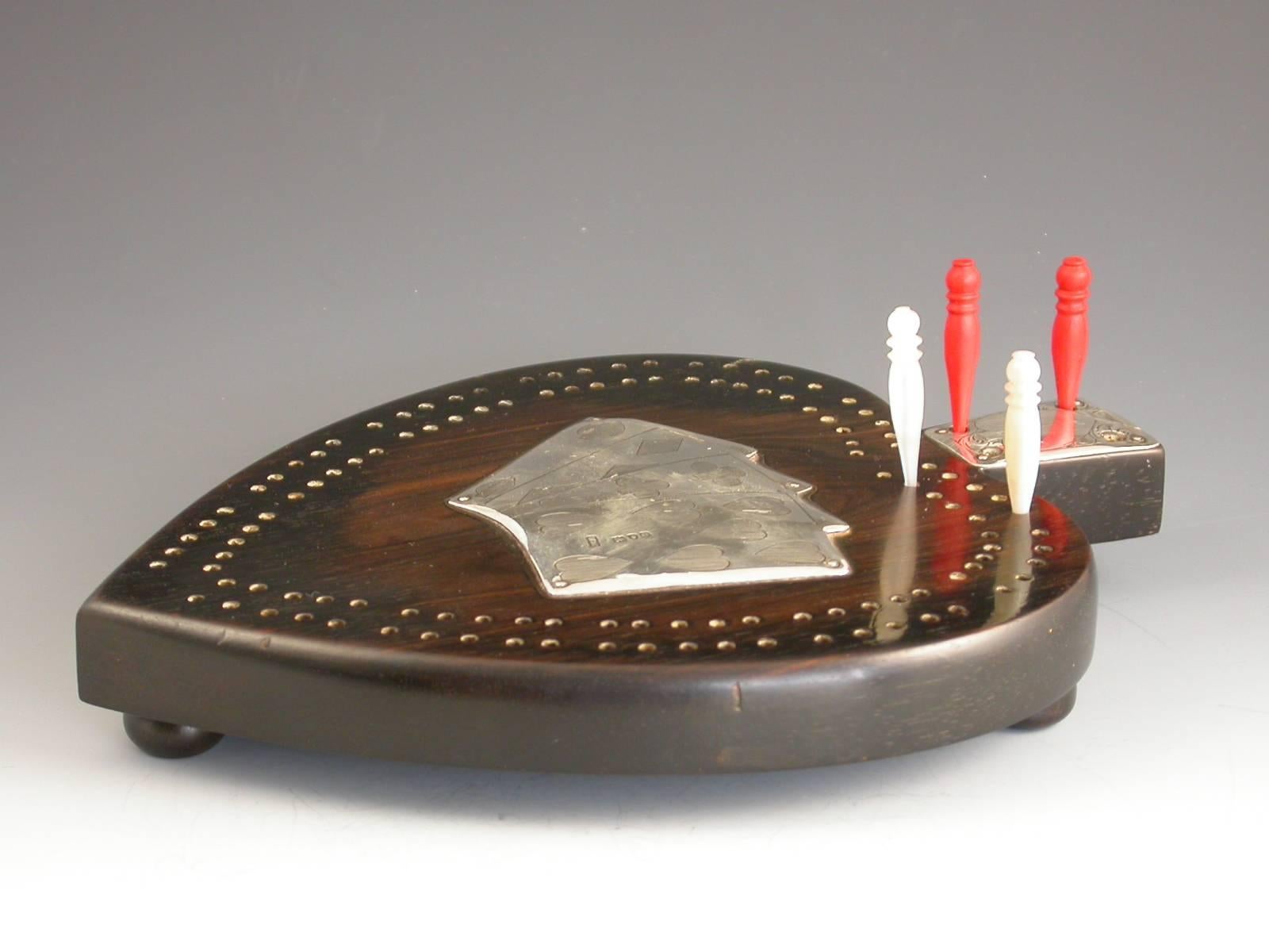 Victorian Silver Mounted Ebony Novelty Cribbage Board by Wheeler & Cronin 1904 4