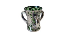Art Nouveau Loetz Glass Loving Cup (Tyg) with Engraved Silver Overlay