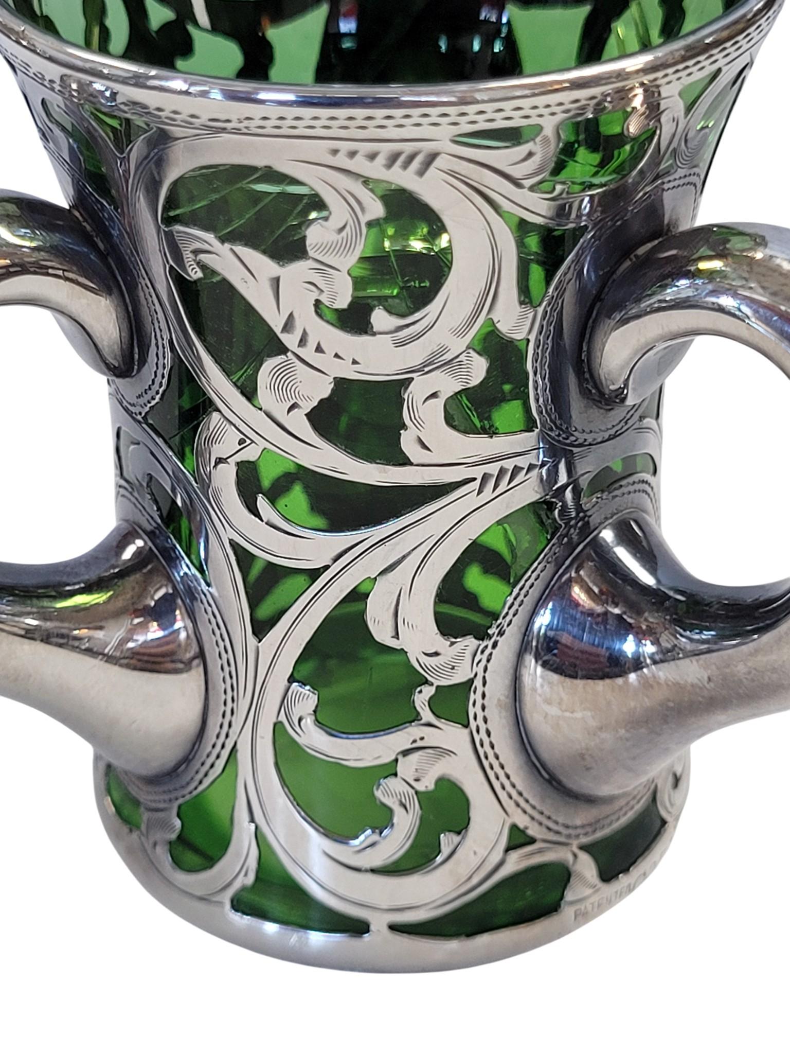 Victorian Silver Overlay Green Glass Tyg (Loving Cup), Late 19th–Early 20th C For Sale 2