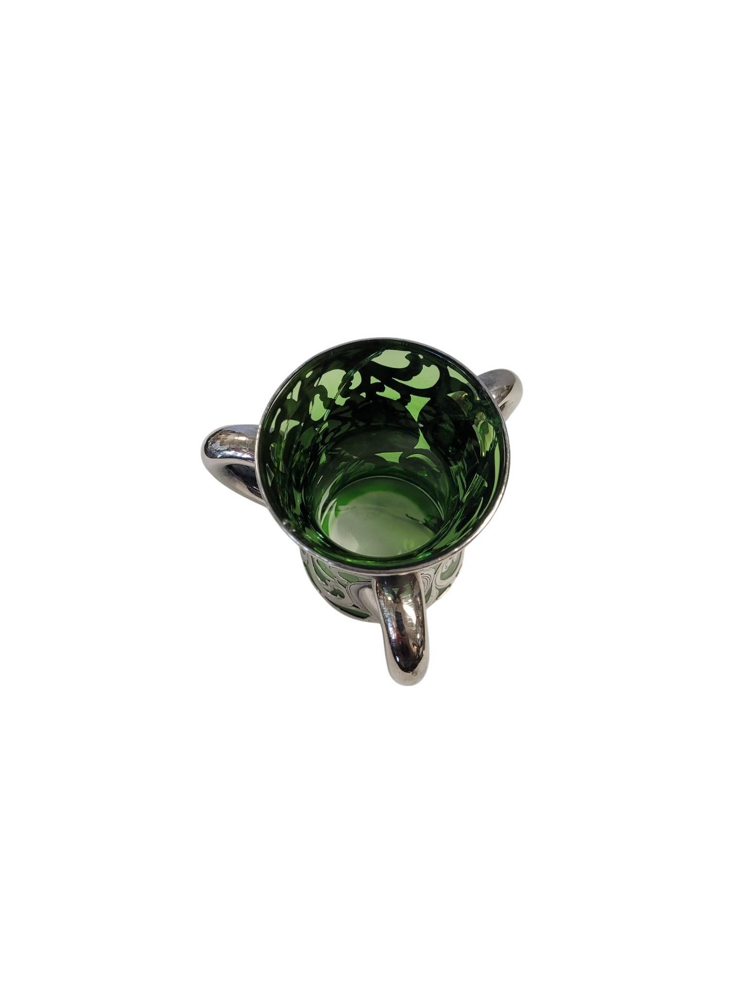 Victorian Silver Overlay Green Glass Tyg (Loving Cup), Late 19th–Early 20th C For Sale 4