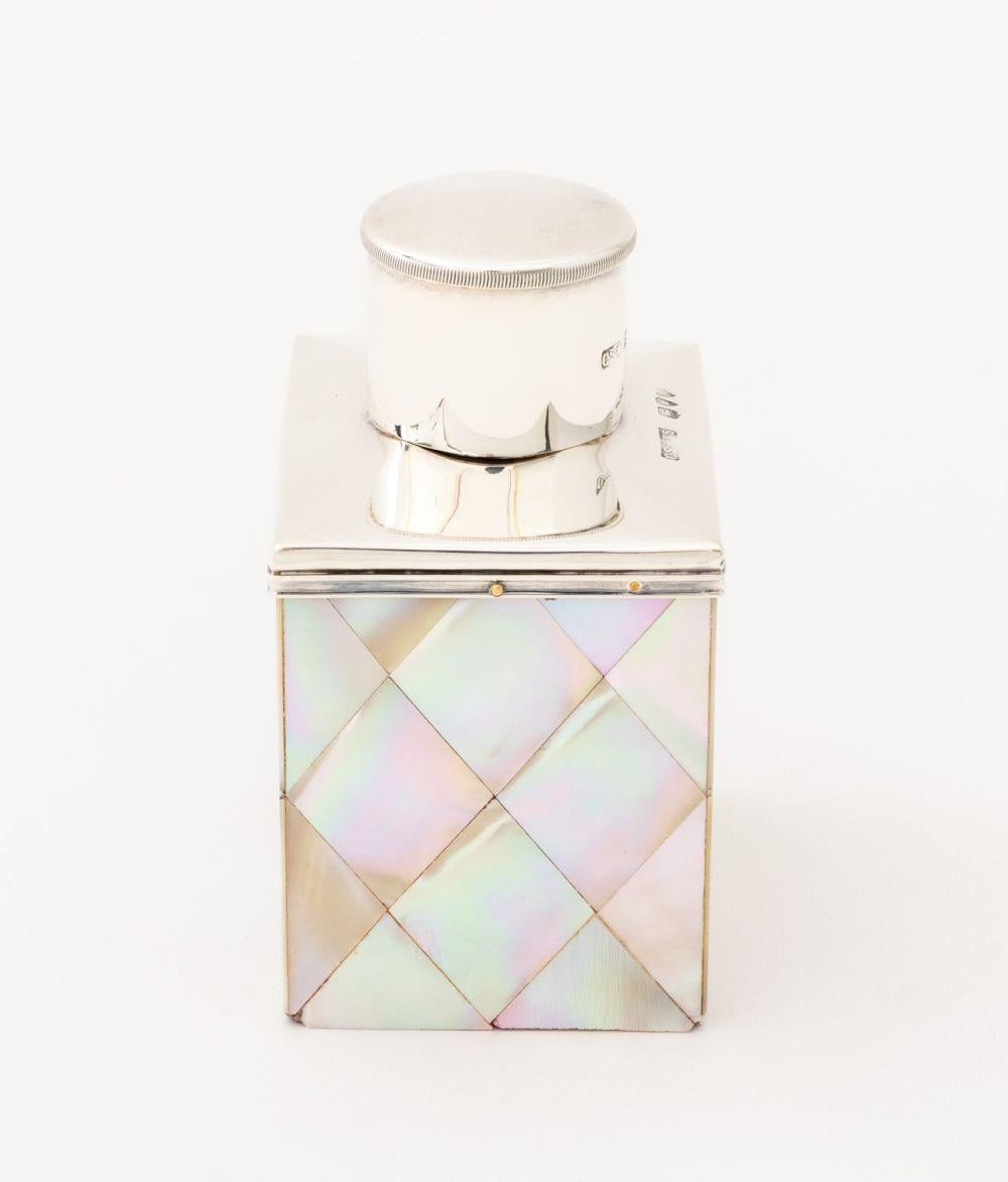 Inglese Porta tè vittoriano in madreperla montato in argento in vendita