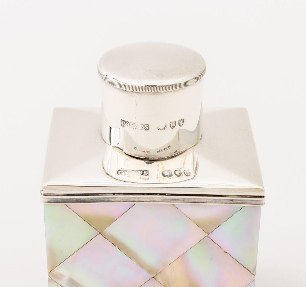 Fine XIX secolo Porta tè vittoriano in madreperla montato in argento in vendita