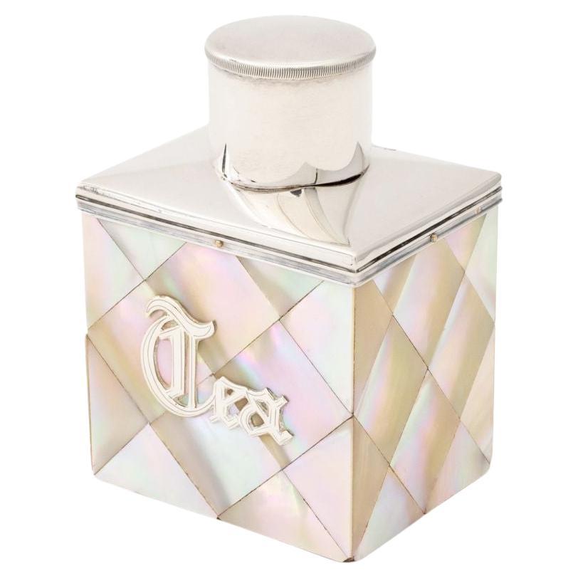 Porta tè vittoriano in madreperla montato in argento in vendita