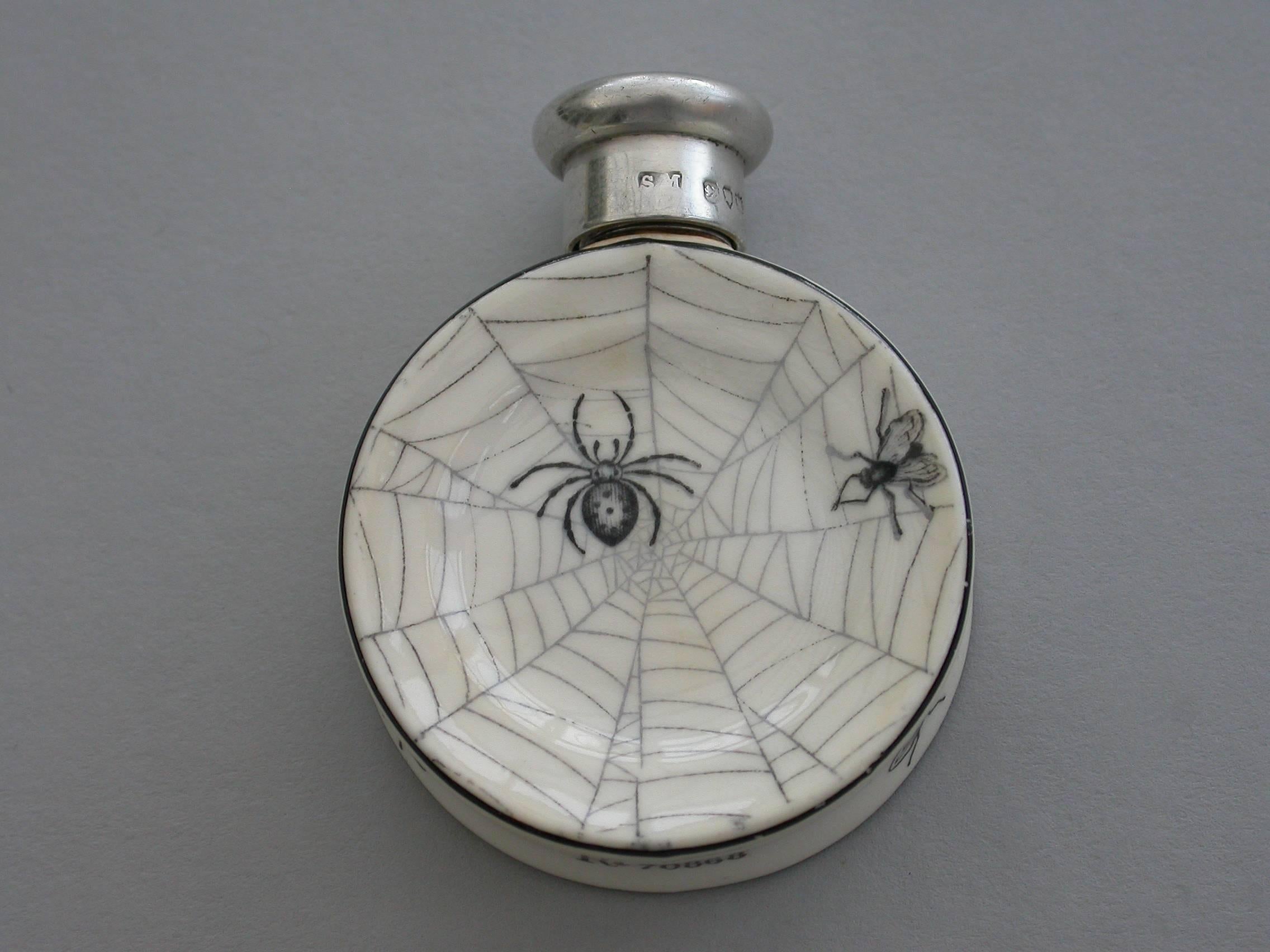 Victorian Silver Mounted 'Spiders Web' Porcelain Scent Bottle. S Mordan, 1887 In Good Condition In Sittingbourne, Kent
