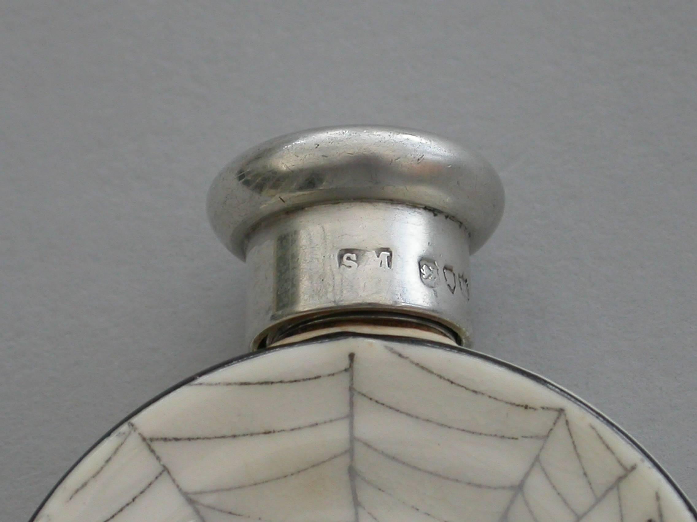 Late 19th Century Victorian Silver Mounted 'Spiders Web' Porcelain Scent Bottle. S Mordan, 1887