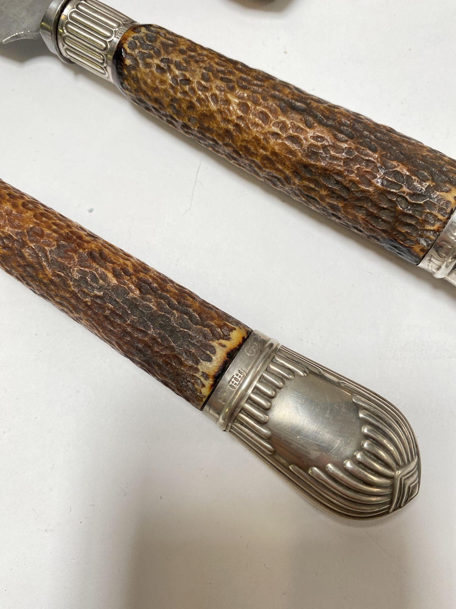 Victorian Silver Mounted Stag Handle 3 Piece Carving Set For Sale 4