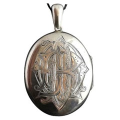 Victorian Silver Mourning Locket, Monogrammed, Engraved
