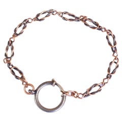 Victorian Silver Niello and Vermeil Watch Chain, Black Enamel Vermeil Bracelet