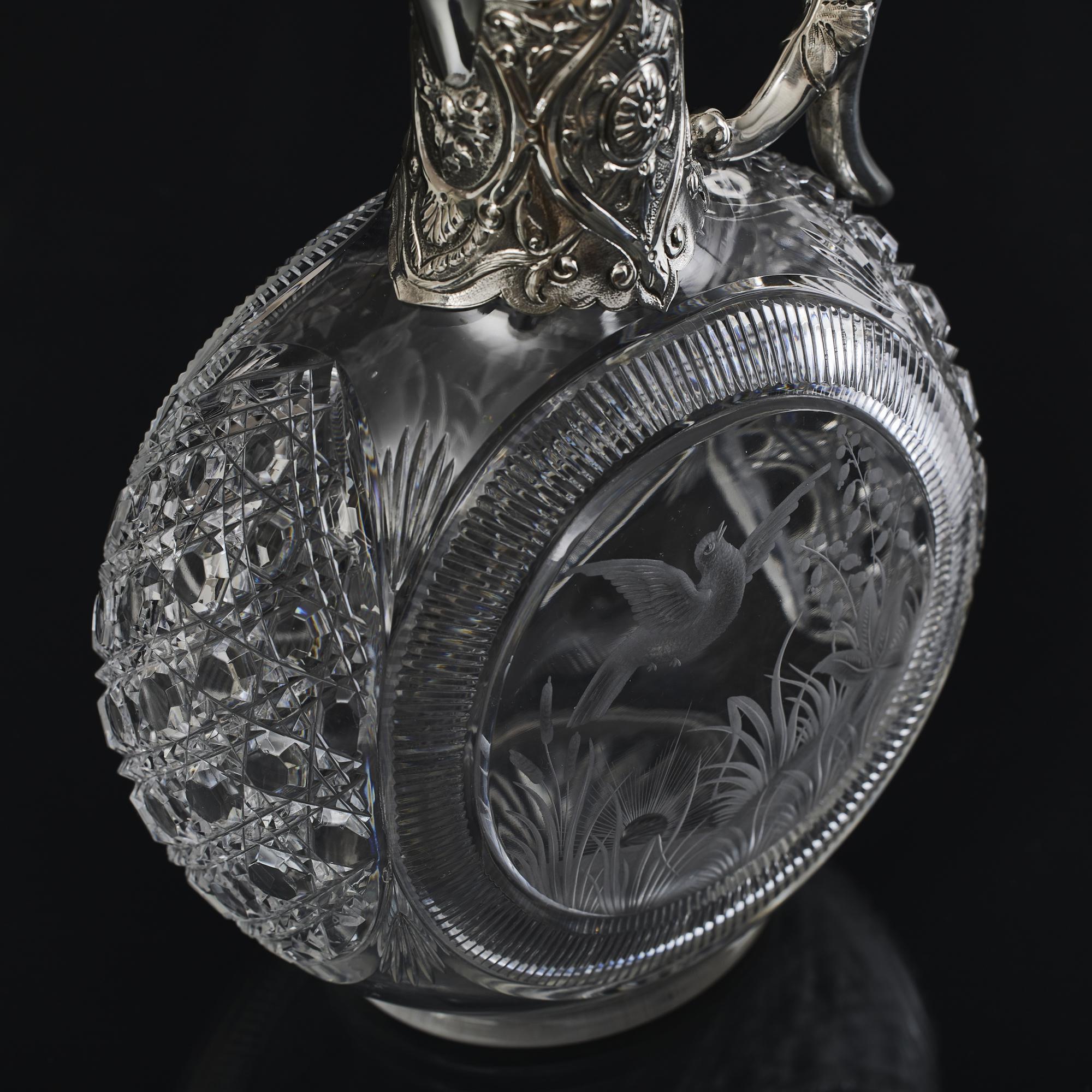 Antique silver & cut-glass claret wine jug 4