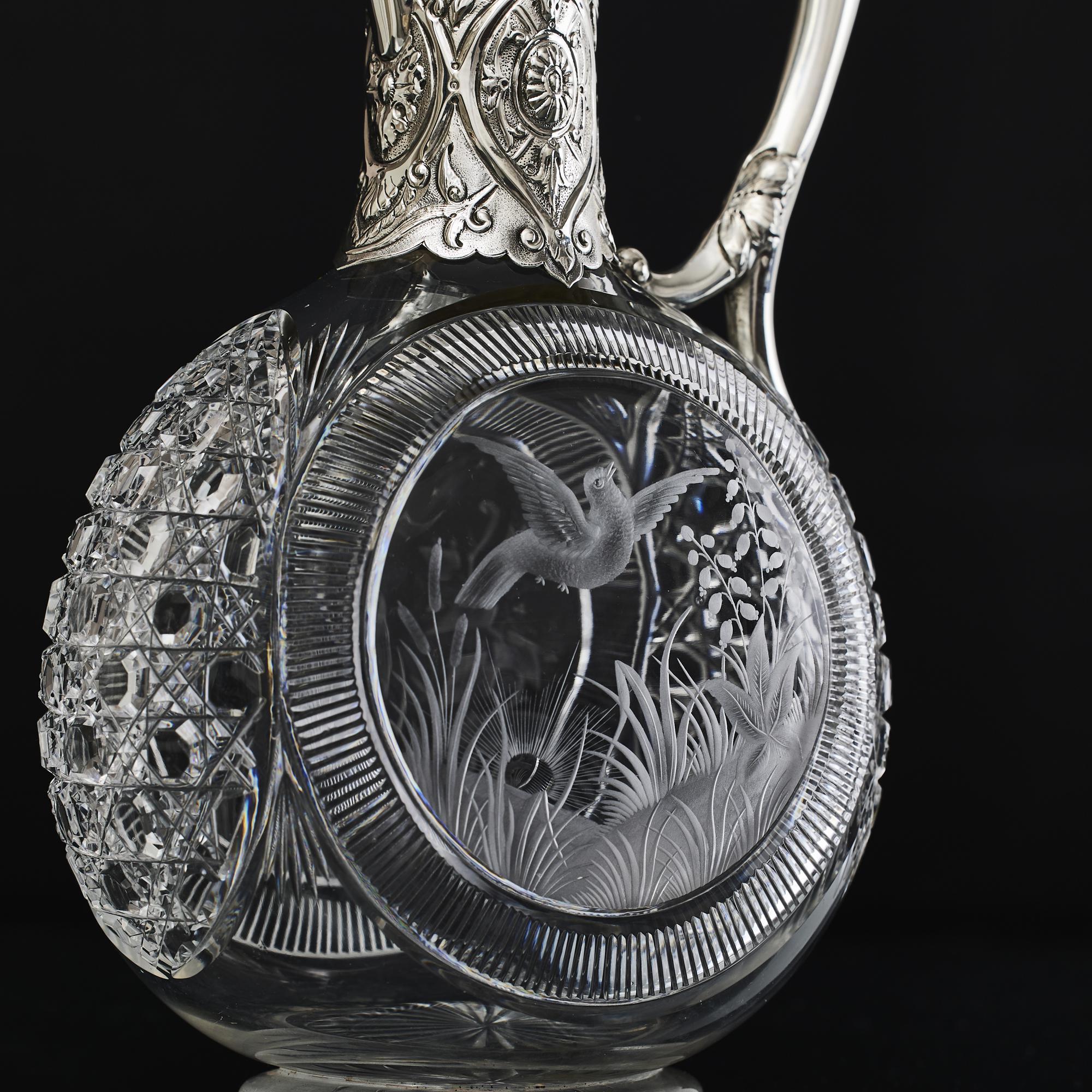 British Antique silver & cut-glass claret wine jug For Sale