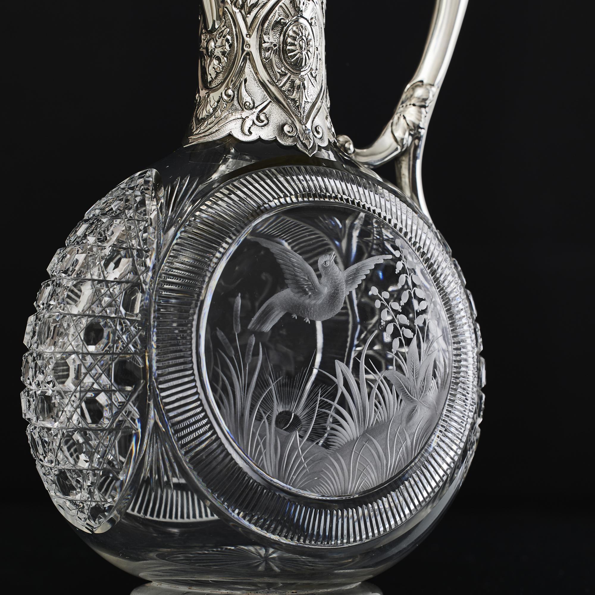 British Antique silver & cut-glass claret wine jug