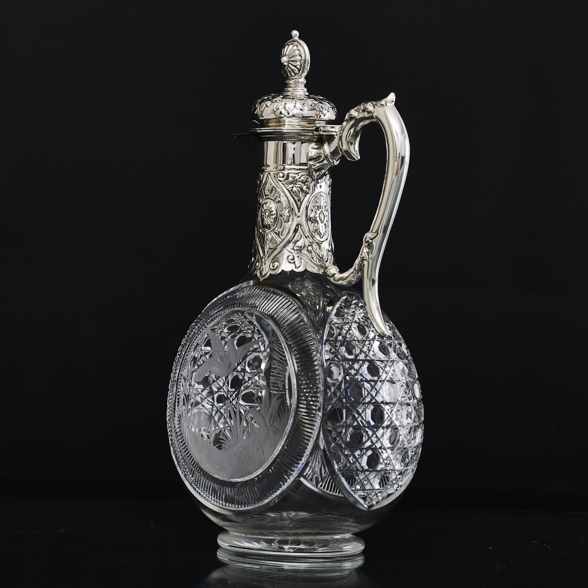 Antique silver & cut-glass claret wine jug In Good Condition For Sale In London, GB