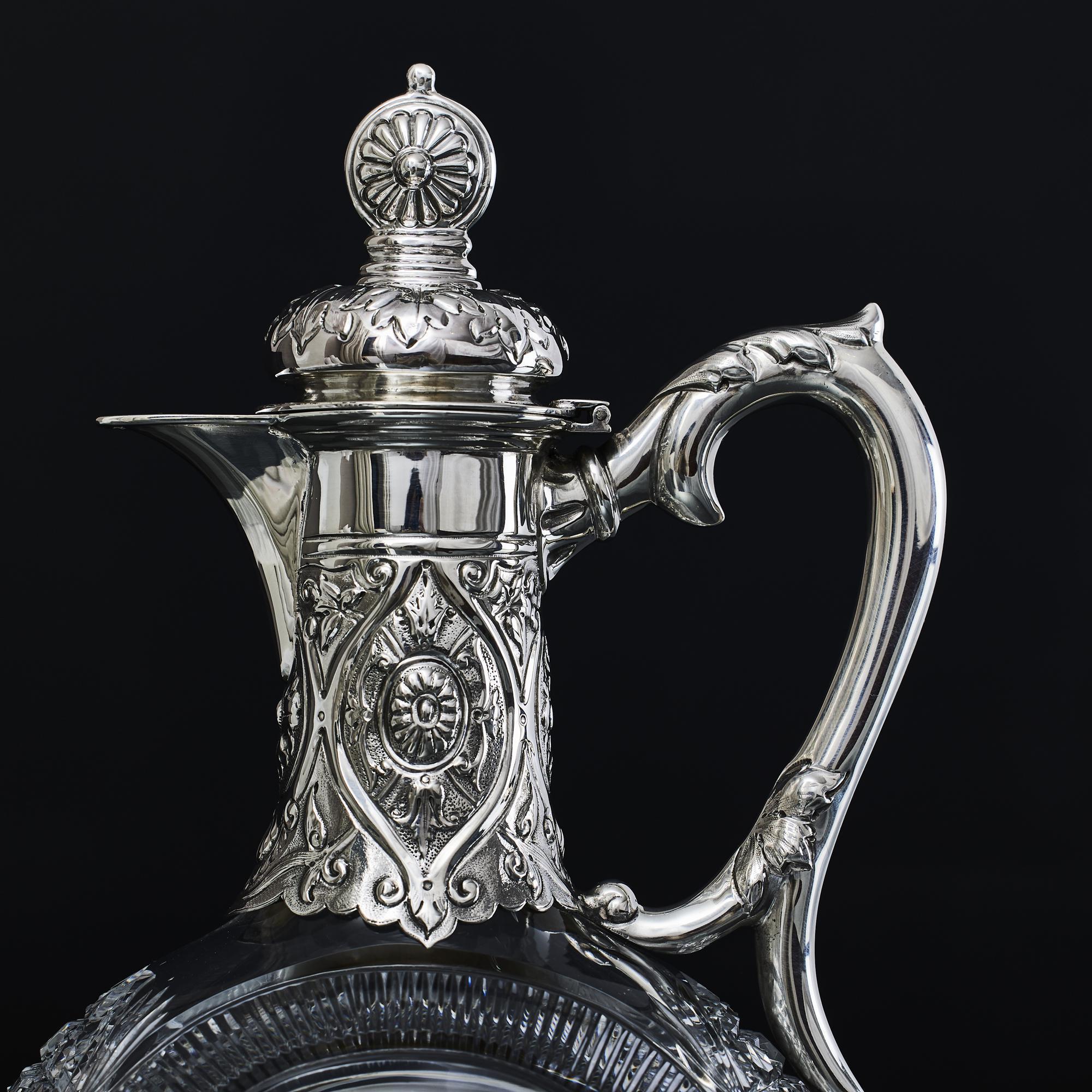 Antique silver & cut-glass claret wine jug 1
