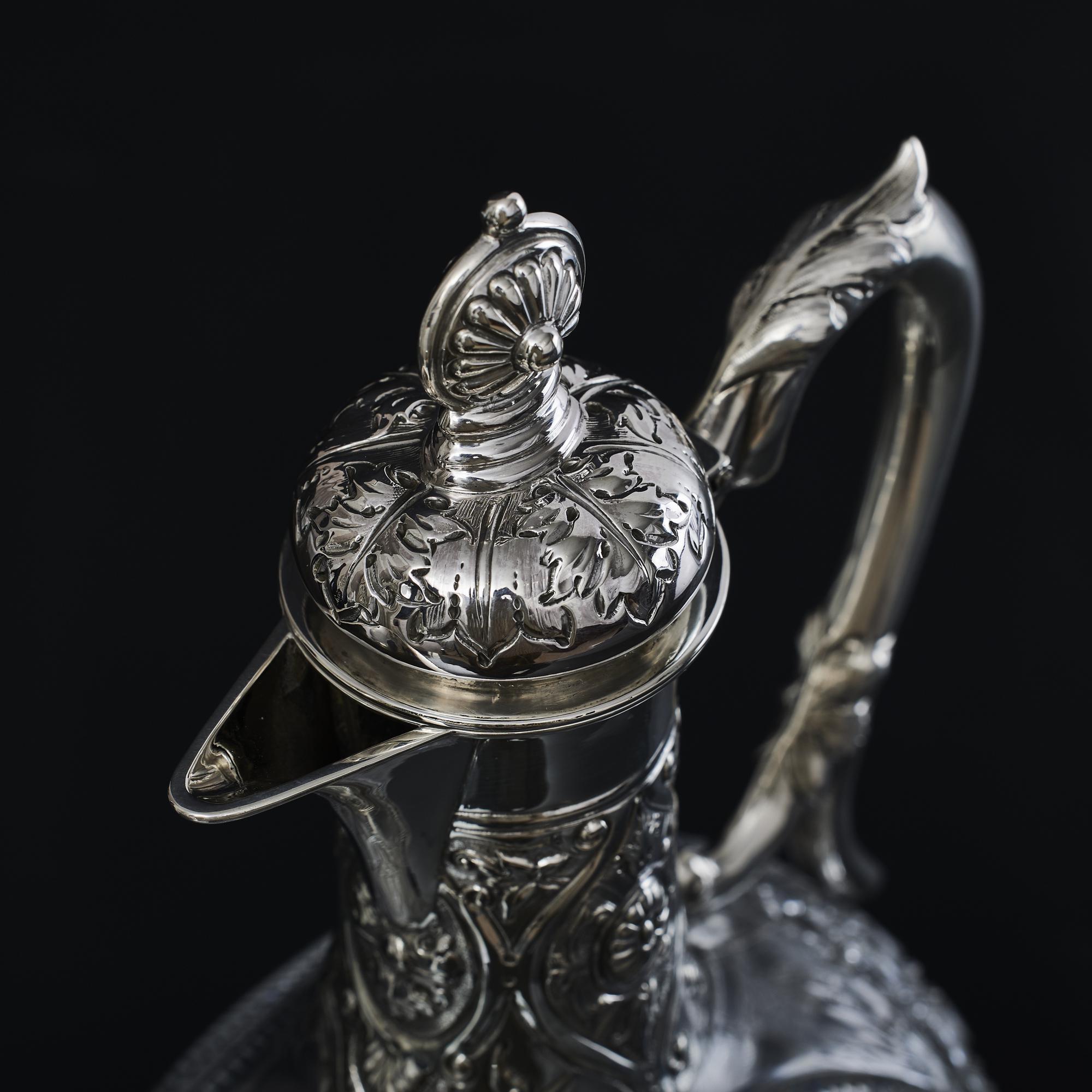 Antique silver & cut-glass claret wine jug 2