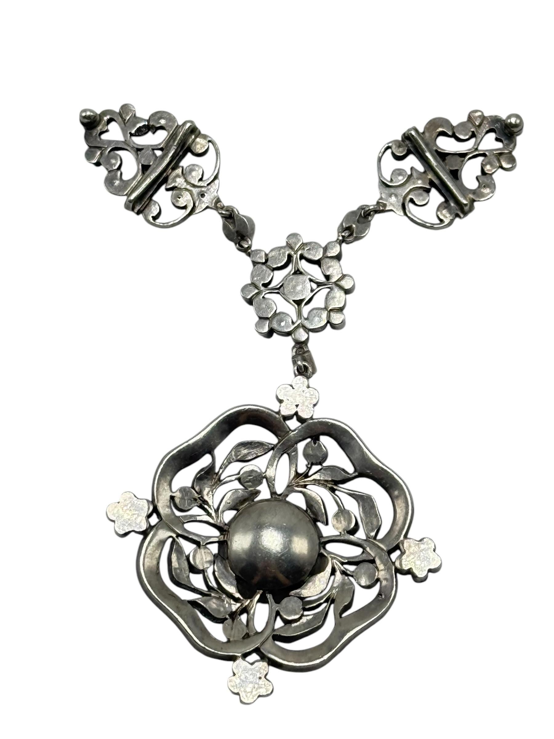 Victorian Silver Paste Pendant Necklace with Black Ribbon Choker Setting 5