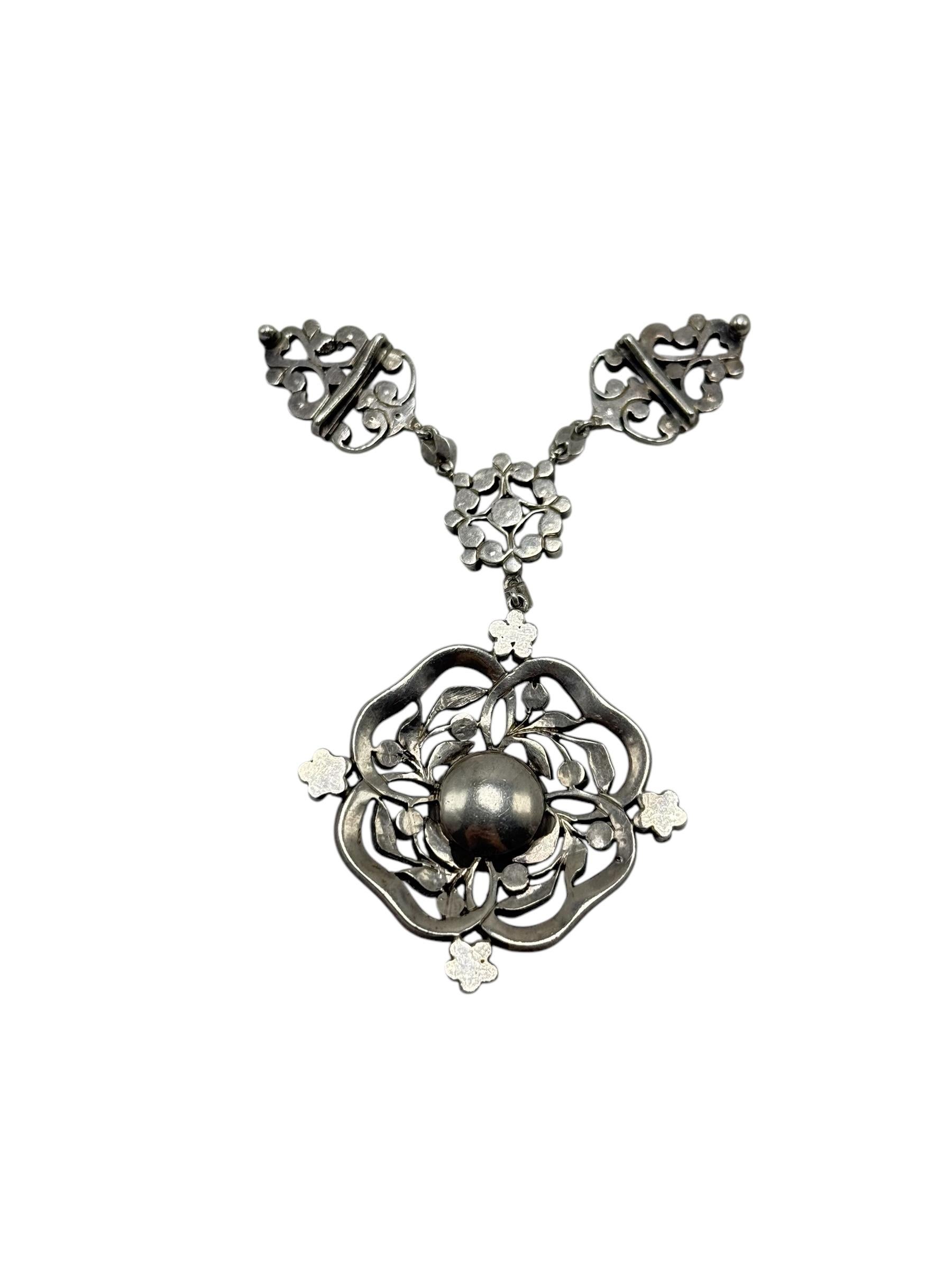 Victorian Silver Paste Pendant Necklace with Black Ribbon Choker Setting 6
