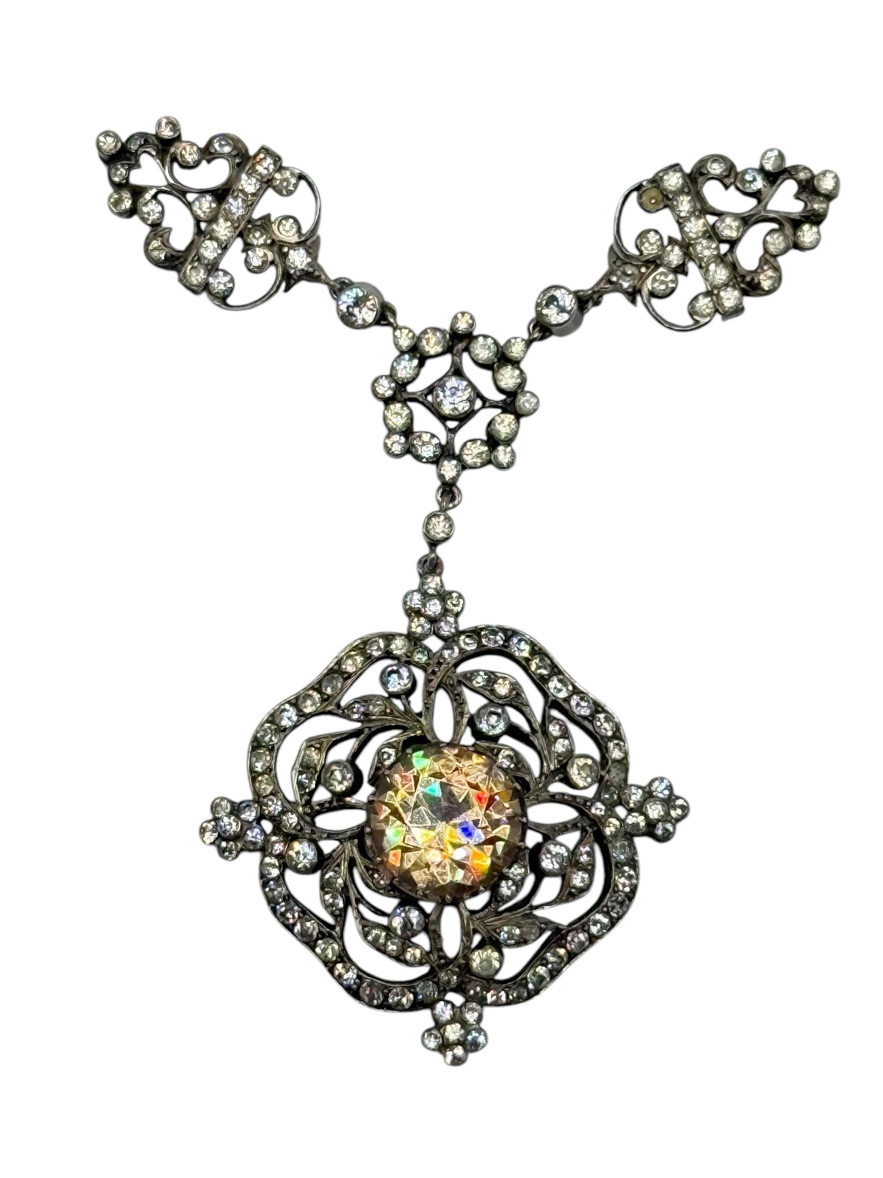 Early Victorian Victorian Silver Paste Pendant Necklace with Black Ribbon Choker Setting