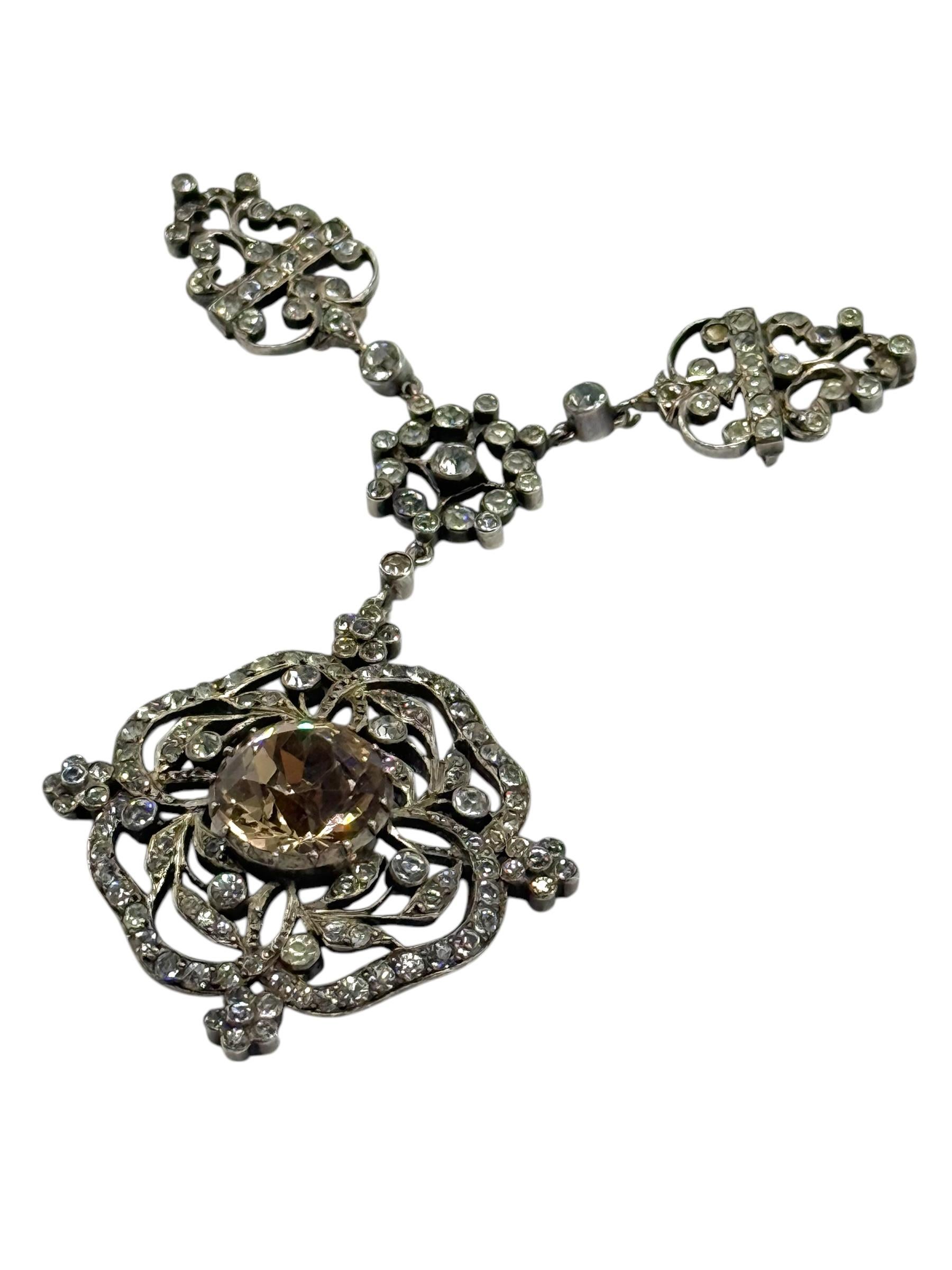 Victorian Silver Paste Pendant Necklace with Black Ribbon Choker Setting In Good Condition In San Francisco, CA