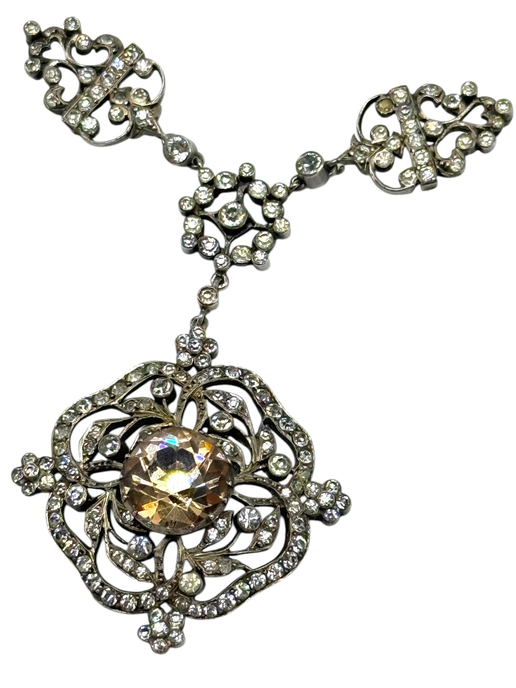 Victorian Silver Paste Pendant Necklace with Black Ribbon Choker Setting 1