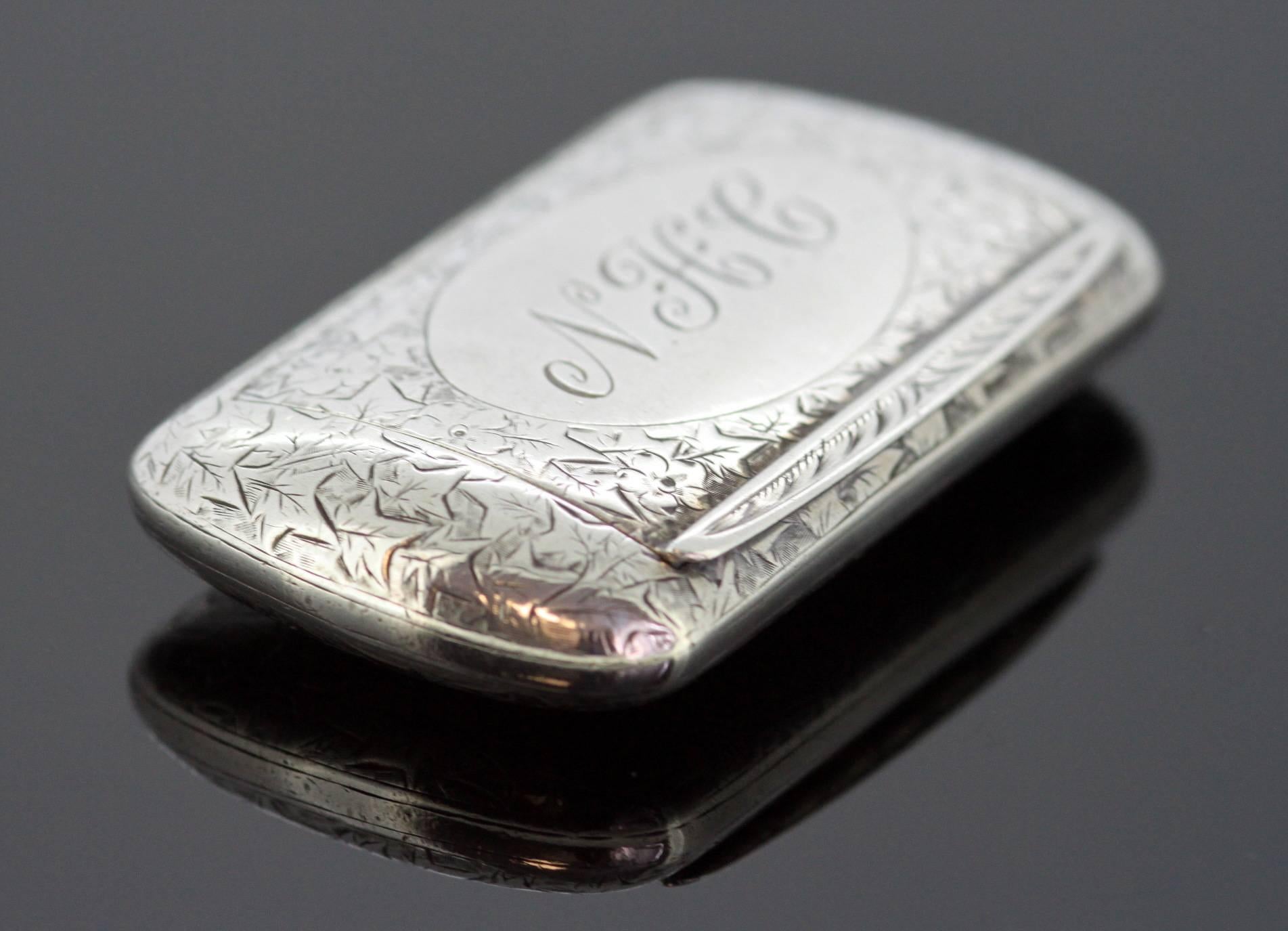 Antique Victorian sterling silver pill / snuff box with initials 