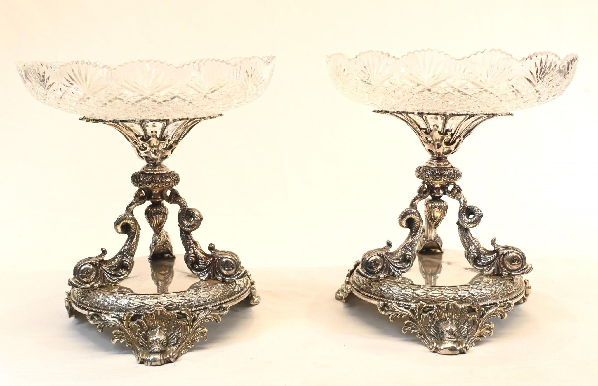 Victorian Silver Plate Bowls, Pair Elkington Sweet Dishes Epergene Tureens For Sale 2