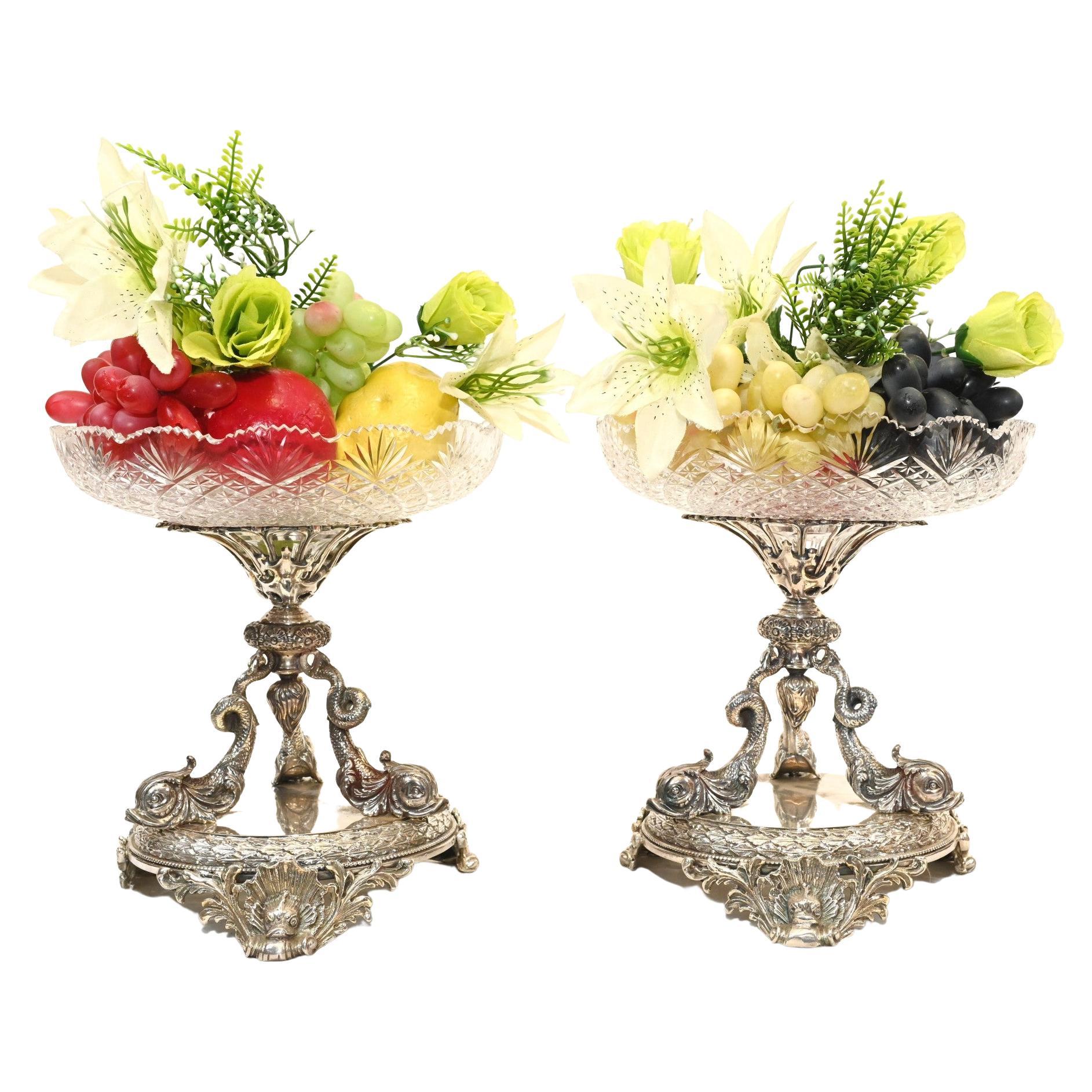 Viktorianische versilberte Schalen – Paar Elkington-Schalen, süßes Geschirr, Epergene