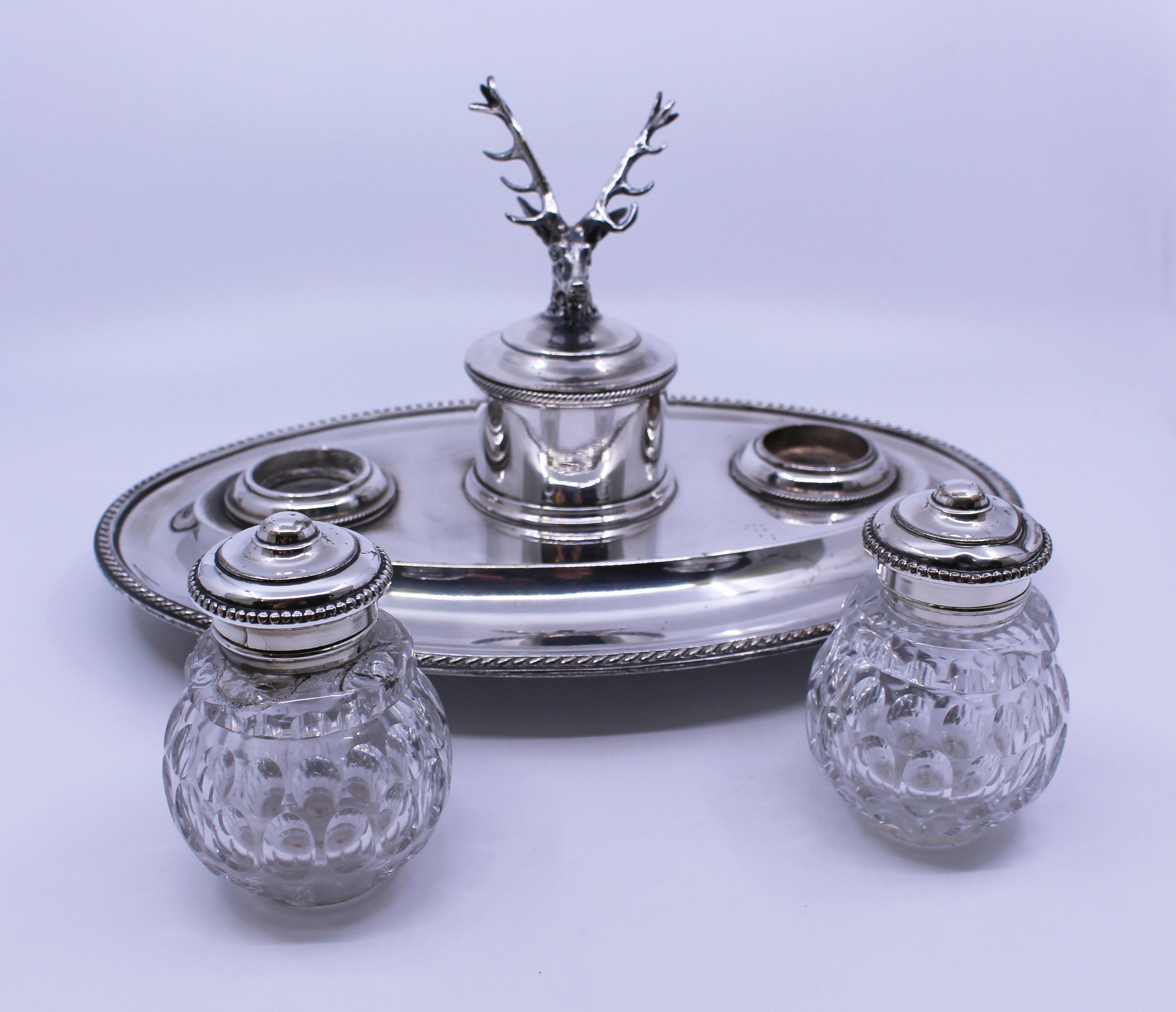 Victorian Silver Plate & Cut Glass Inkwell 5